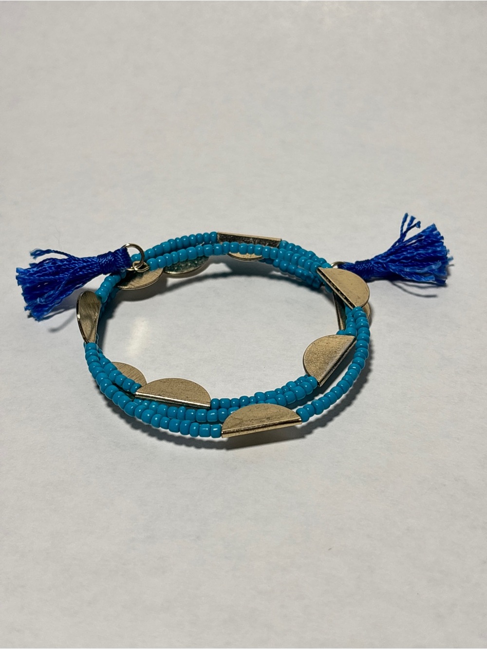 Turquoise Beaded Tassel Wrap Bracelet - Unbranded